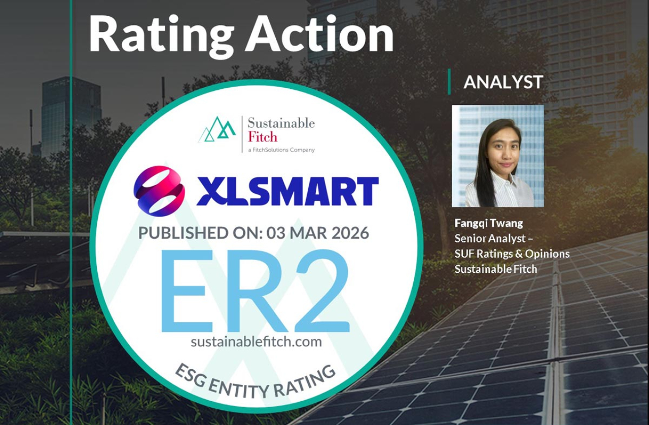 XLSMART meraih rating ESG 2 dari Sustainable Fitch dengan skor 67, menguatkan strategi bisnis berkelanjutan dan ekspansi konektivitas digital. Foto/XLSMART